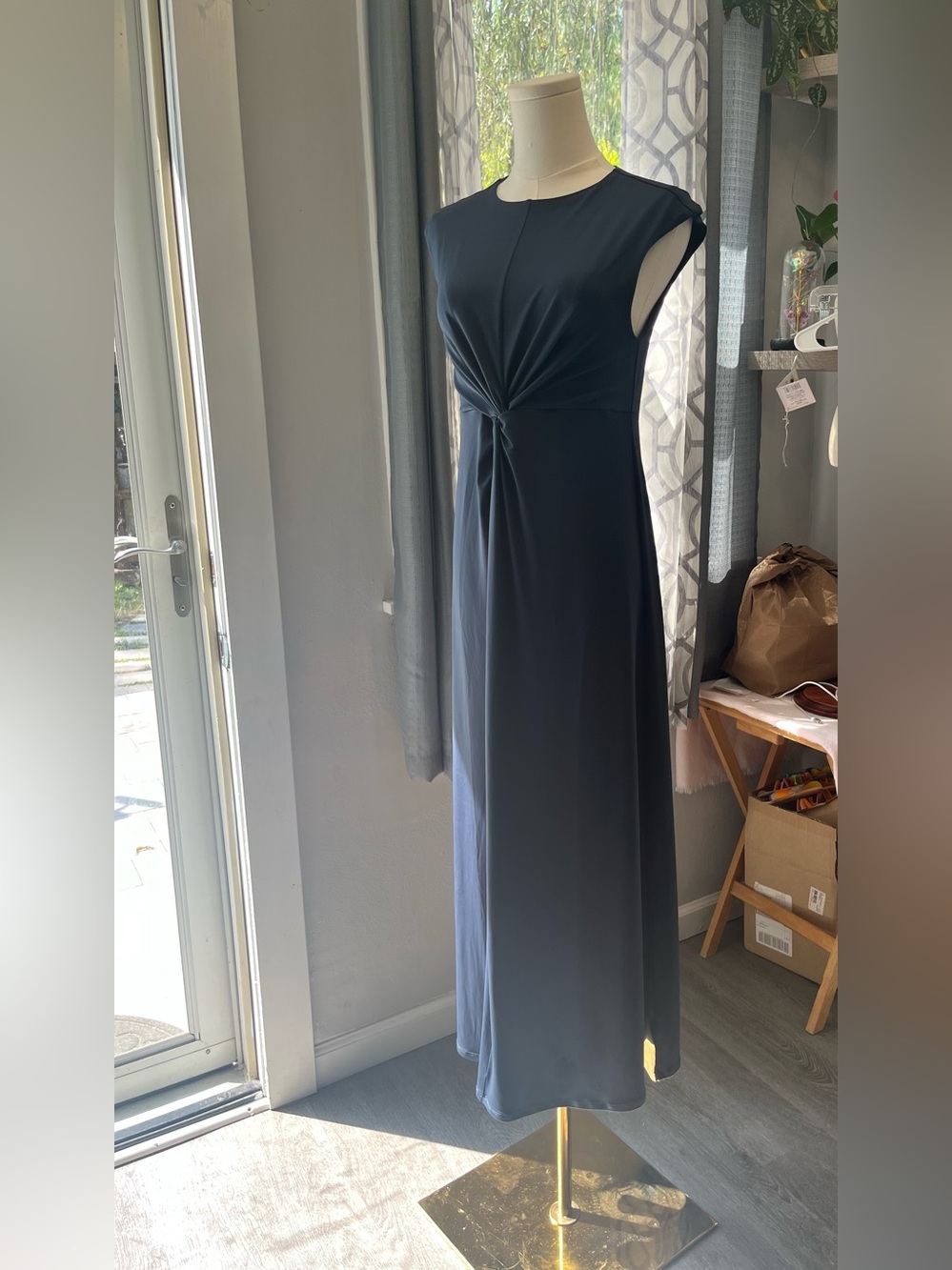Navy Twist-Knot Sleeveless Maxi Dress
